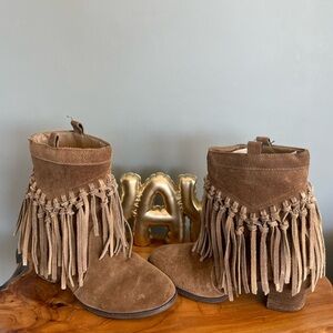 Sbicca Brown Suede Fringe Ankle Boots